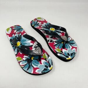 Brighton Black Red Blue Floral Flip Flops Sandals Classic Silver Heart Womens 6